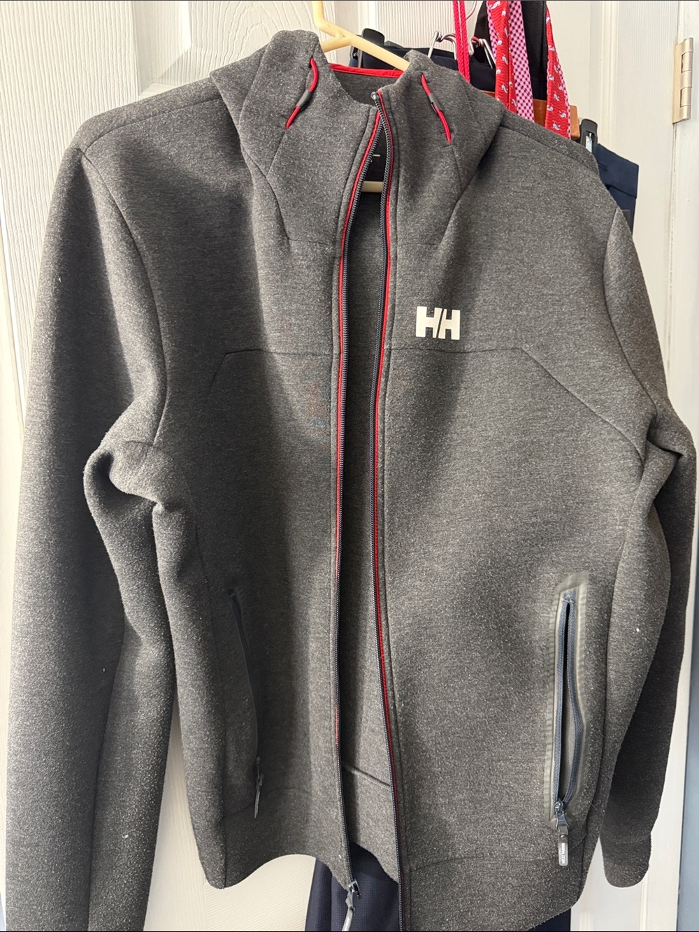 Helly Hansen Dark Gray Hooded Performance Jacket with Red Trim